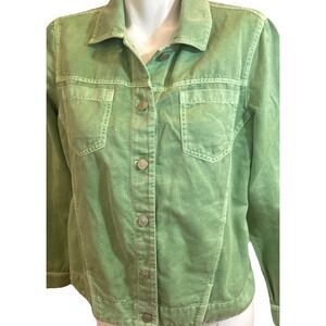 Chico's Jacket Womens  Sz 1 Green Long Sleeve Button Shirt Shacket Light Jacket